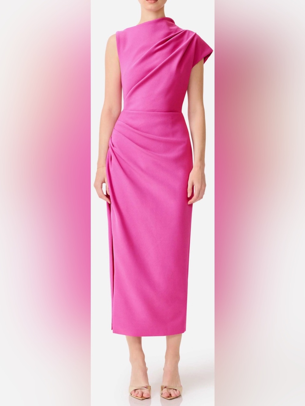 NEW ELLIATT Chantal Asymmetric Neck Pink Midi Dress SZ XS
